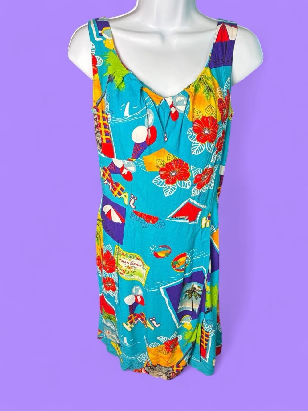 Vintage 90’s Jams Word Blue Hawaiian print ROMPER